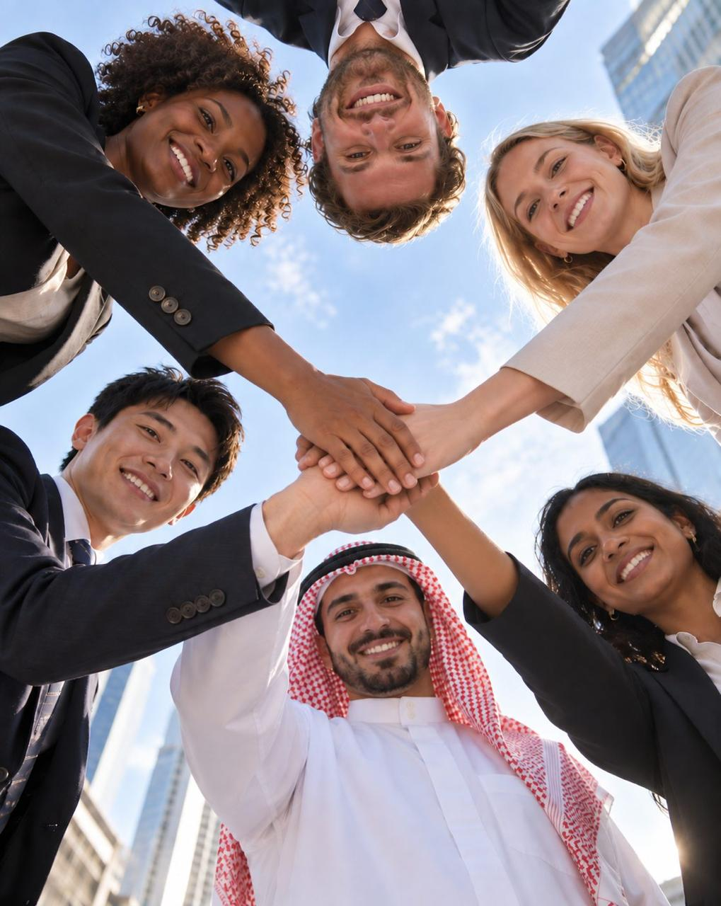 Professionals from different backgrounds joining hands in London